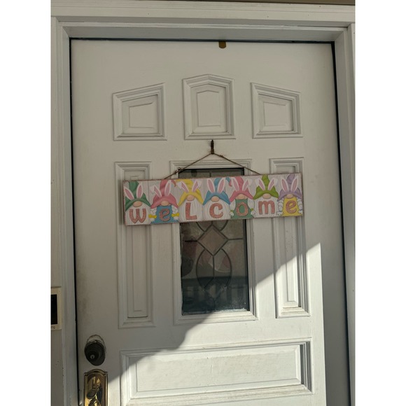 Welcome Easter Bunny Rabbit Gnome Sign Wall Front Door Hanger Home Decor - Picture 6 of 6